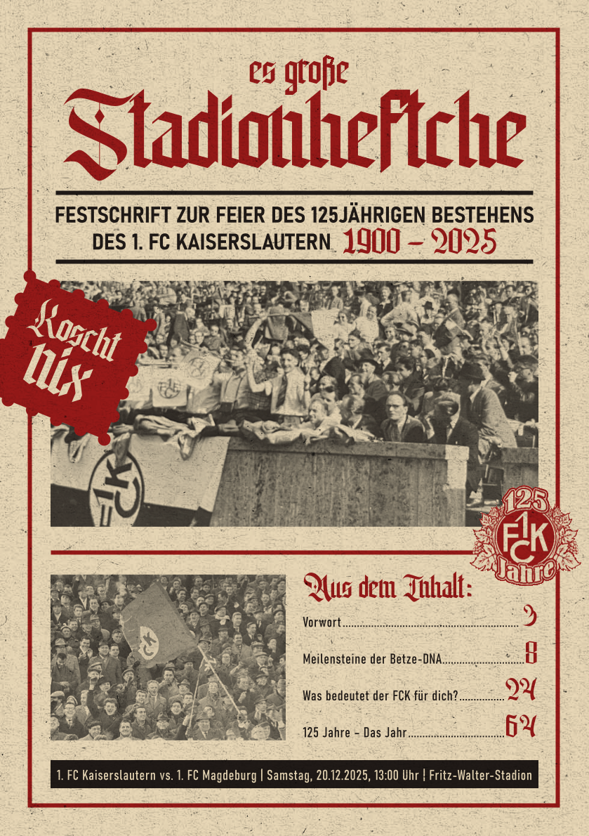 Festschrift zu 125 Jahren 1. FCK zum Heimspiel gegen den 1. FC Magdeburg